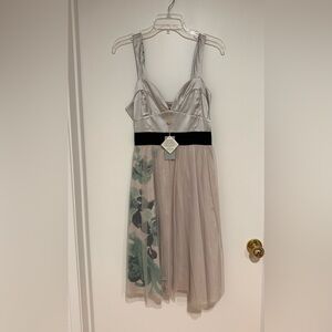 Chic Gray and Green Floral Midi Dress